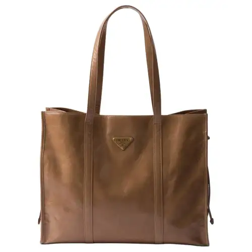 PRADA Leather Tote Bag, Shopping Bag, Handbag Large Women's Brown