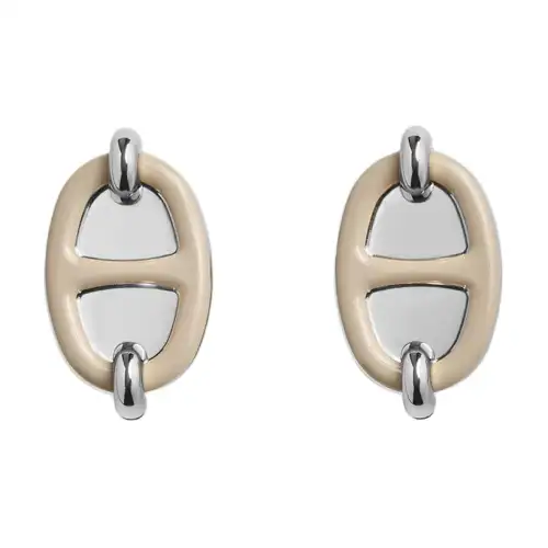 HERMES Metal, Palladium Plated Earrings Women's Light Umber