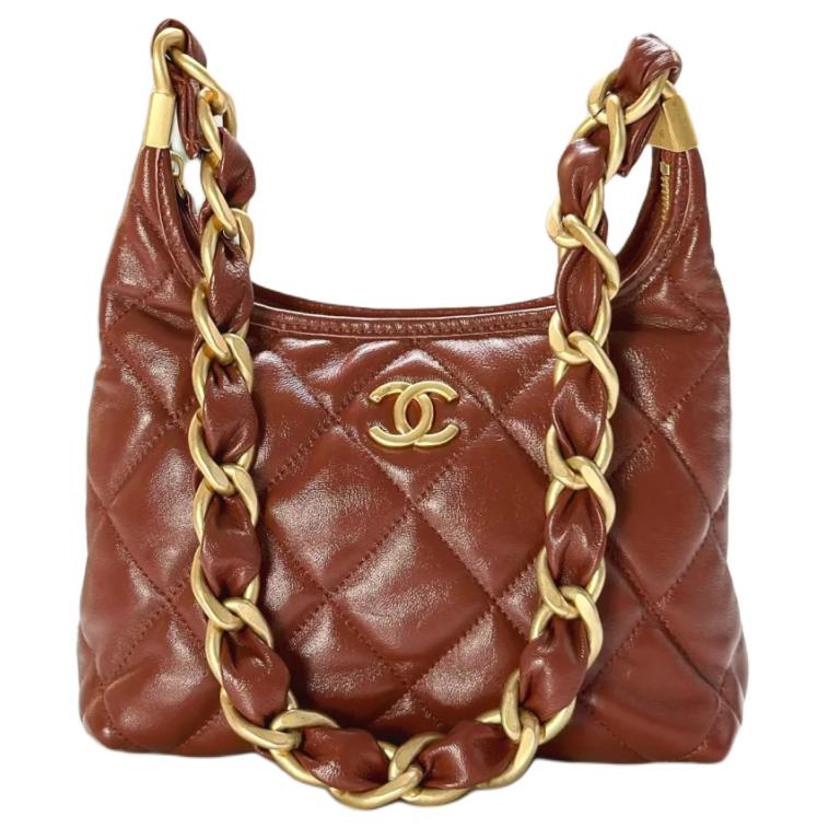 CHANEL Polished Lambskin Hobo Bag, Handbag, Shoulder Bag Small Women's Brown