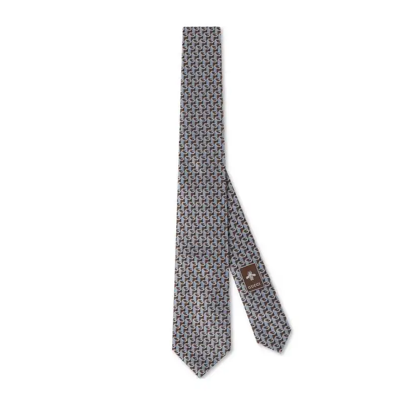 GUCCI G Silk Ties Men's Light Blue/Brown