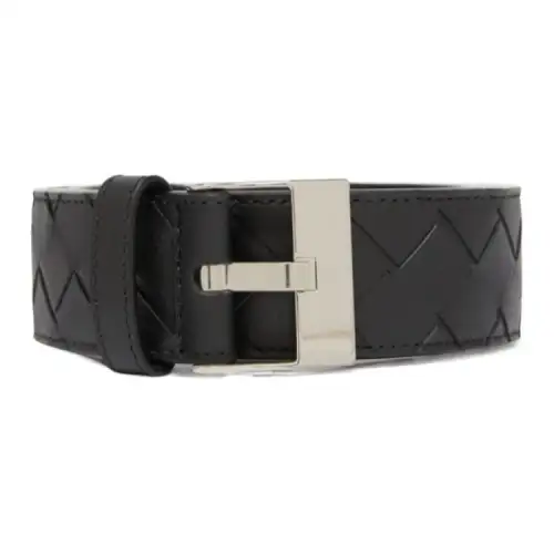 Bottega Veneta Woven Design Calfskin Leather Belts Men's Black