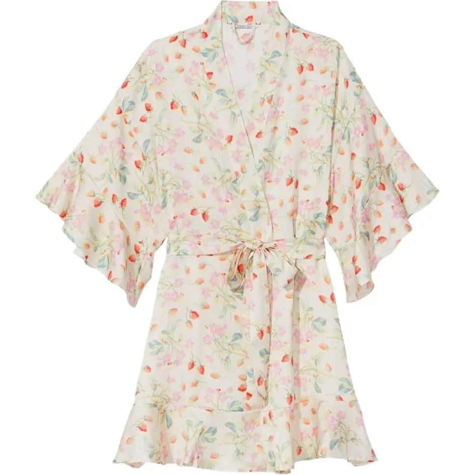 Victoria's Secret SEXY KI Sleep Robe Women's Beige Strawberry Print