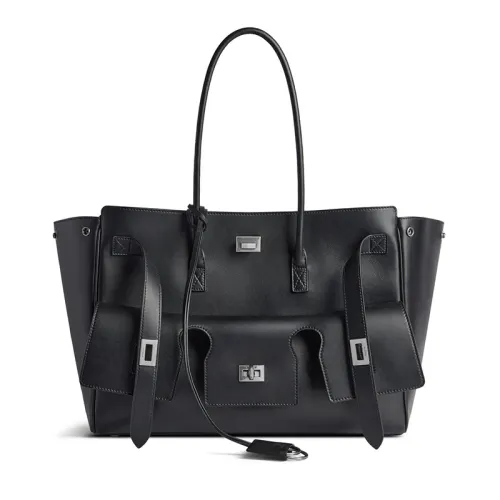Balenciaga Bel Air Medium Carry All Bag Aged Silver Hardware Black