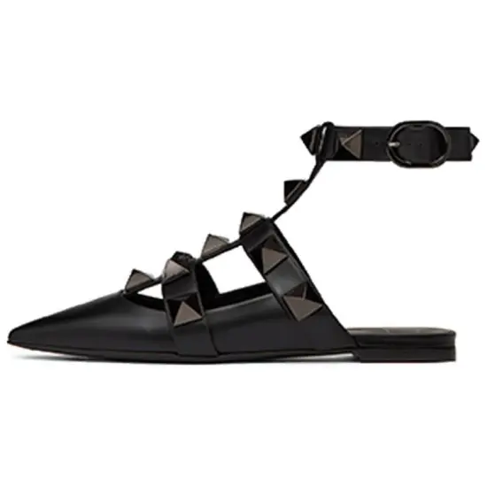 Valentino Roman Stud Ballerina Flats Black Women's