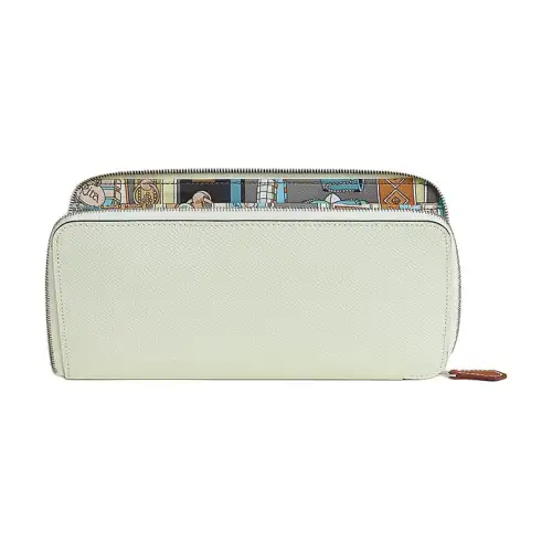 HERMES Silk'In Epsom Leather, Matched With Barenia Calfskin Wallet Women's Whisper Green & Meyer Gray & Paradise Blue