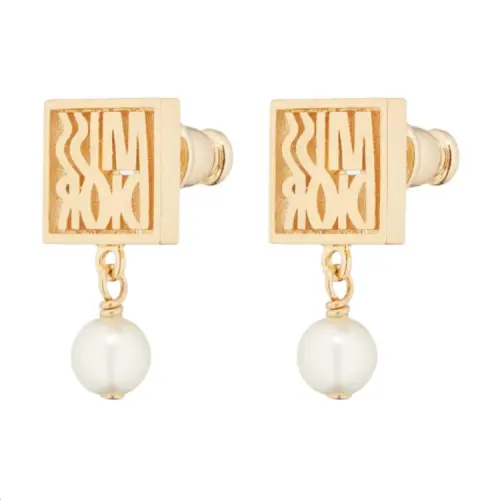 DIOR Resin Pearl Stud Earrings Women's Gold