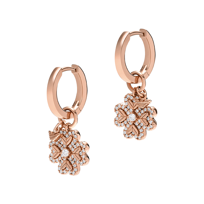 EMPORIO ARMANI Armani, lucky clover, synthesized golden earrings with zircon, light luxury style, silver 925 sample, pink gold