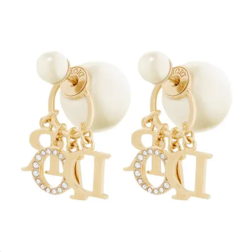 DIOR Resin Pearl Stud Earrings Women's White