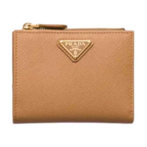 PRADA Saffiano Leather Wallet Women's Natural