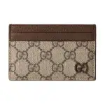 GUCCI Canvas With Leather Card Holder Men's Beige & Ebony