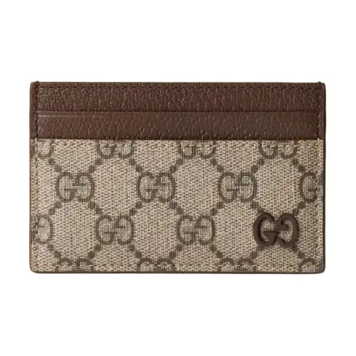 GUCCI Canvas With Leather Card Holder Men's Beige & Ebony