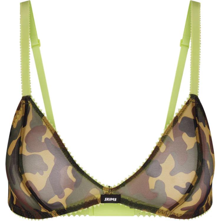 SKIMS ULTRA FINE MESH PICOT TRIANGLE BRALETTE Soft breathable mesh triangle bra for women 1 piece DAFFODIL CAMO/daffodil camouflage color