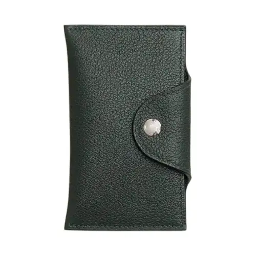 HERMES Evercolor Leather Card Holder Women's 67 Vert Fonce Dark Green