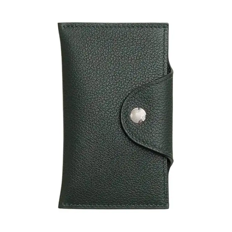 HERMES Evercolor Leather Card Holder Women's 67 Vert Fonce Dark Green
