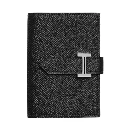 HERMES Bearn Lambskin Wallet Small Unisex 89 Noir Black