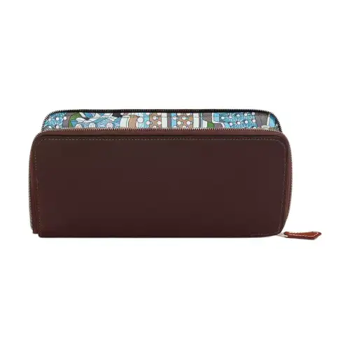 HERMES Silk'In Evercolor Calfskin Wallet Women's Mocha & Orchid Celeste
