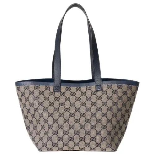 GUCCI Leather Tote Bag, Shopping Bag, Handbag Small Women's Beige & Blue