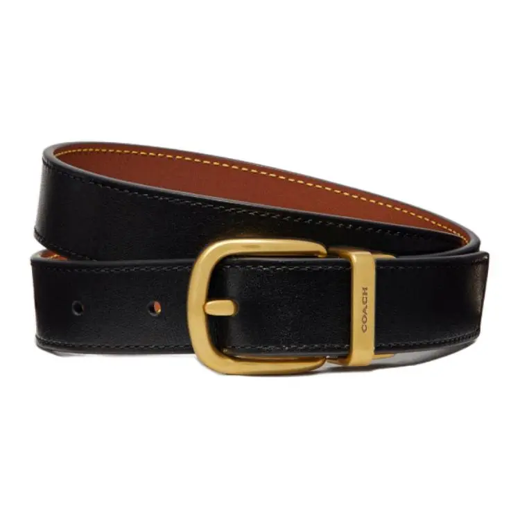 COACH Calfskin Leather Belts Women's Black/Saddle Width 2.5cm