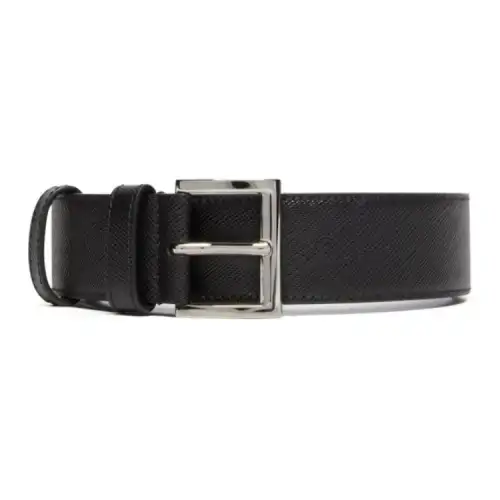 PRADA Solid Color Design Leather Belts Men's Black