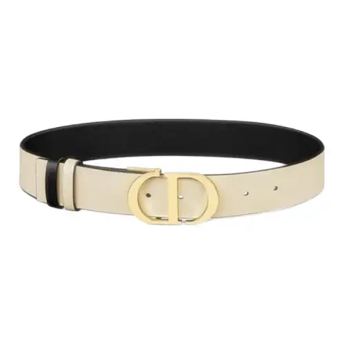 DIOR Calfskin Leather Belts Women's Black/Beige Width 3.5cm