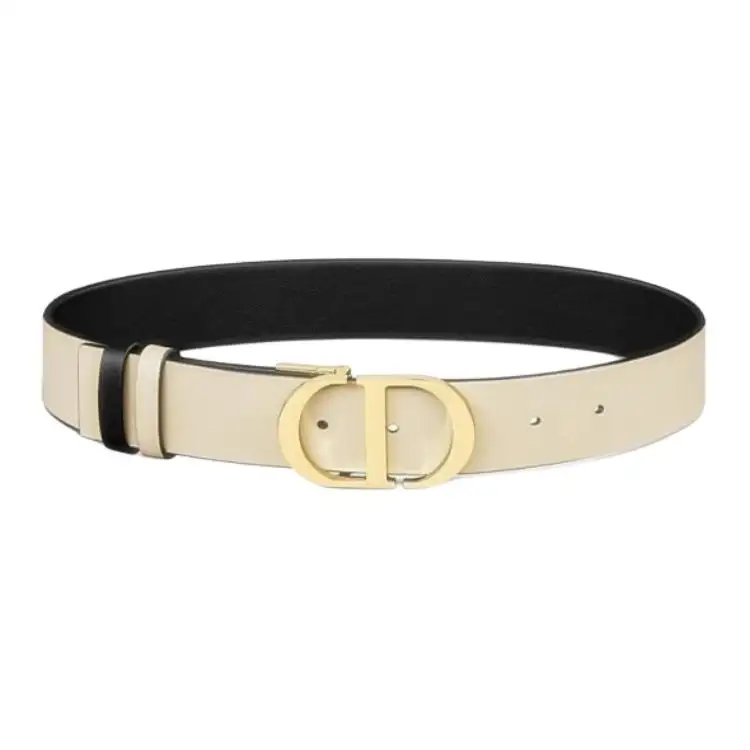 DIOR Calfskin Leather Belts Women's Black/Beige Width 3.5cm