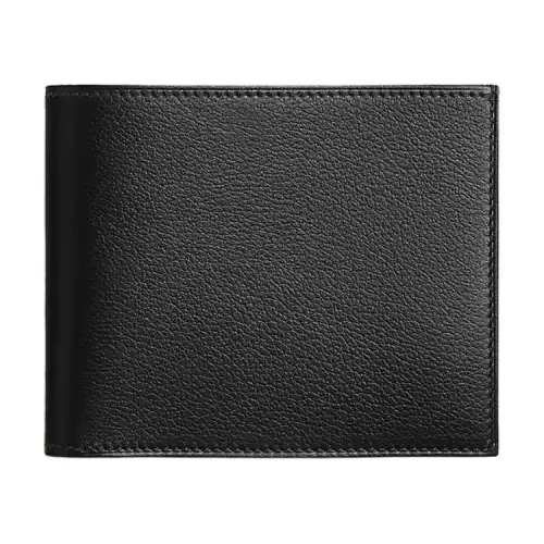 HERMES Citizen Twill Evergrain Calfskin Card Holder Men's Black & Beige