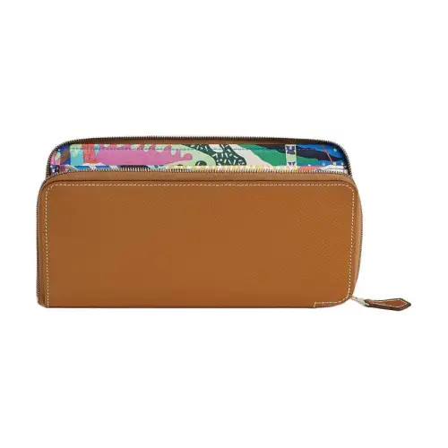 HERMES Silk'In Epsom With Barenia Calfskin Wallet Women's Brown