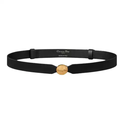 DIOR D Pépite Logo Label Calfskin Leather Belts Women's Black Width 2cm