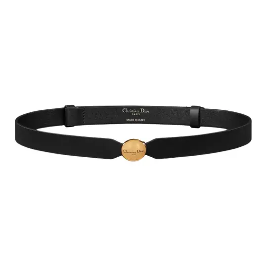 DIOR D Pépite Logo Label Calfskin Leather Belts Women's Black Width 2cm
