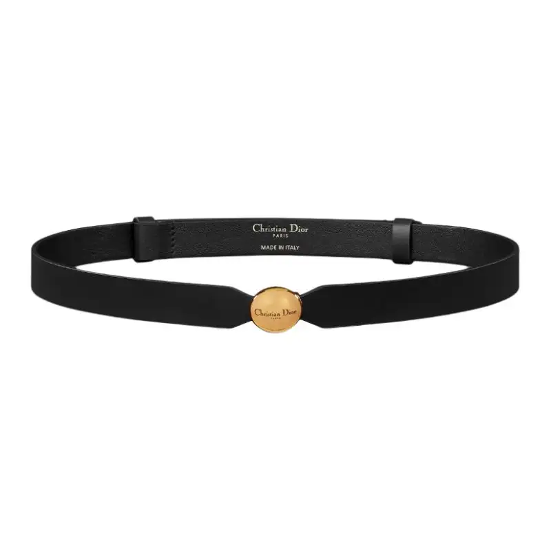 DIOR D Pépite Logo Label Calfskin Leather Belts Women's Black Width 2cm