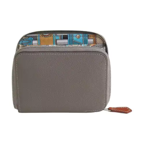 HERMES Silk'In Evercolor Calfskin Wallet Women's Gray