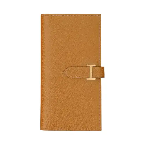 HERMES Bearn Gold tone Lock Epsom Calfskin Wallet Women's 2S Sesame