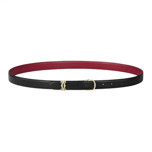 CARTIER Solid Color Design Calfskin Leather Belts Women's Cherry Red Width 2.5cm