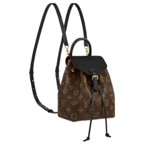 LOUIS VUITTON Montsouris Canvas With Leather Small Size Backpack Women's Brown & Black
