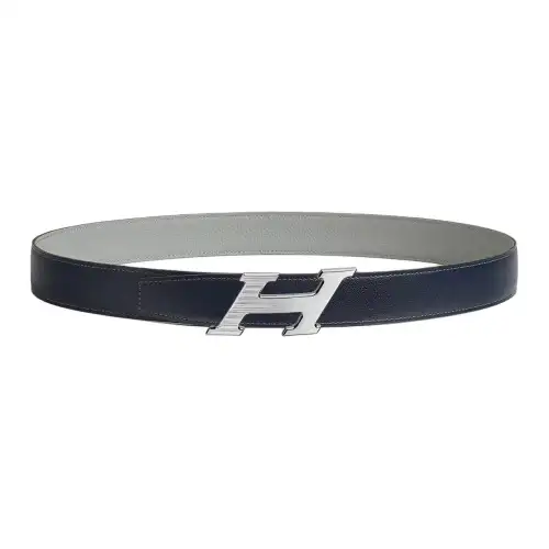 HERMES H Speed Metal Calfskin Leather Belts Men's Width 3.2cm