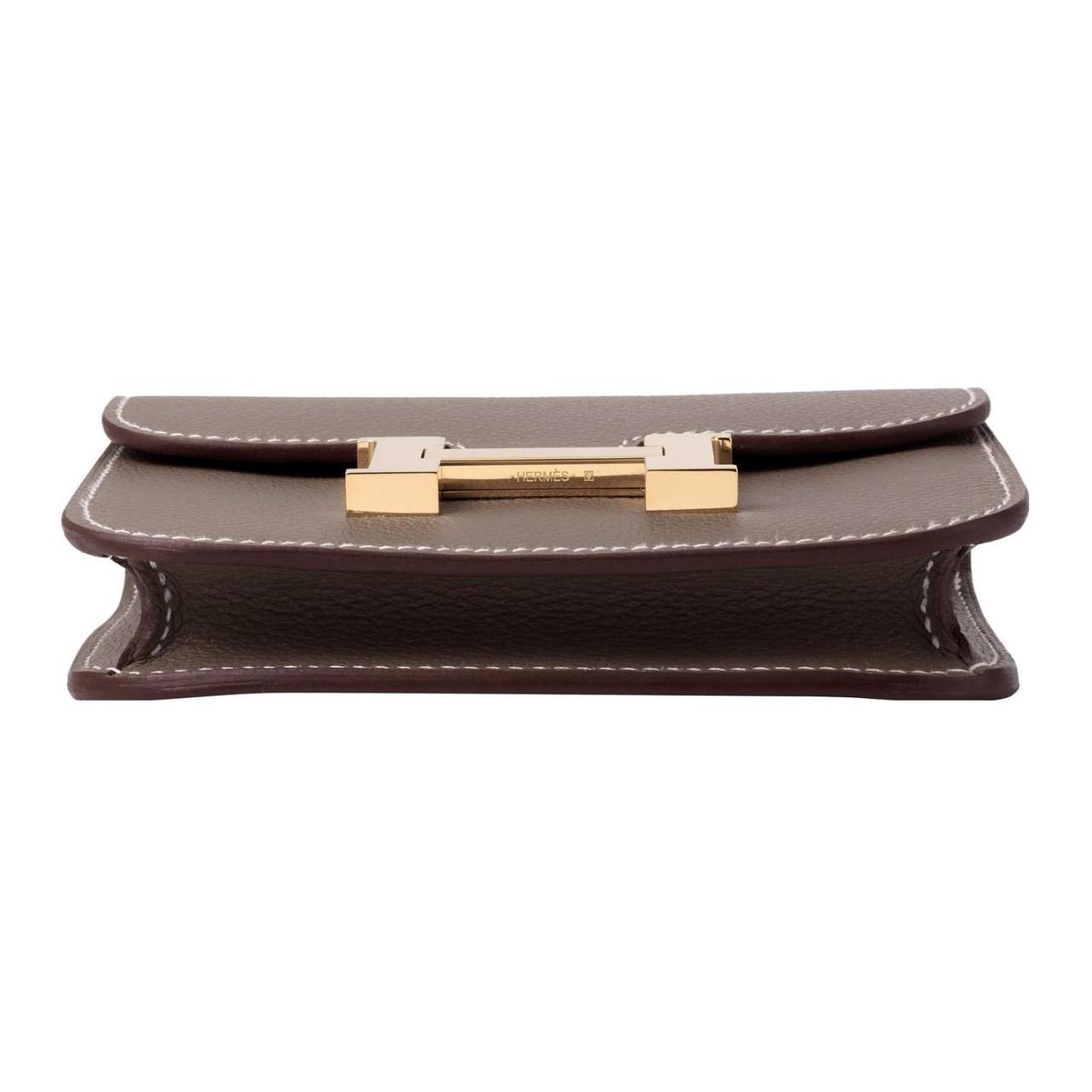 Женская сумка Hermes Constance Slim (коричневая) — фото 3