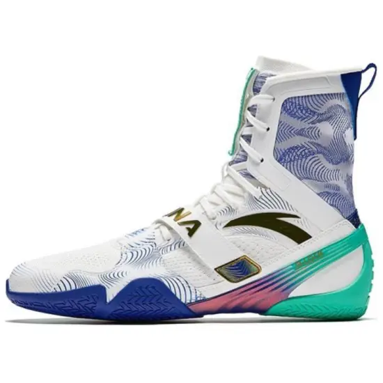 ANTA Training Shoes Unisex High-Top Papyrus White/Sky Blue/Jade Green/Metal Gold