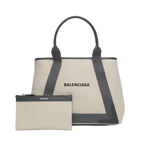 Balenciaga Coated Canvas With Calfskin Tote Bag, Shopping Bag, Handbag, Shoulder Bag Women's Natural & Gray