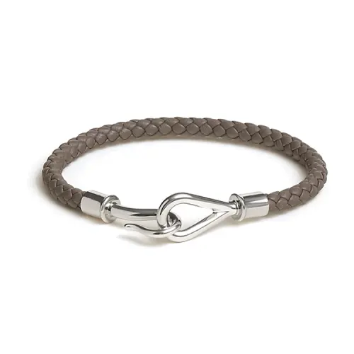 HERMES Calfskin, Palladium Plated Bracelets Men's Gray