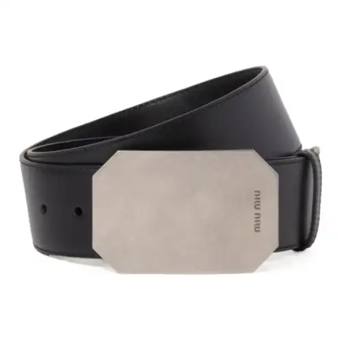 MIU MIU Solid Color Design Leather Belts Unisex Black Width 4.5CM