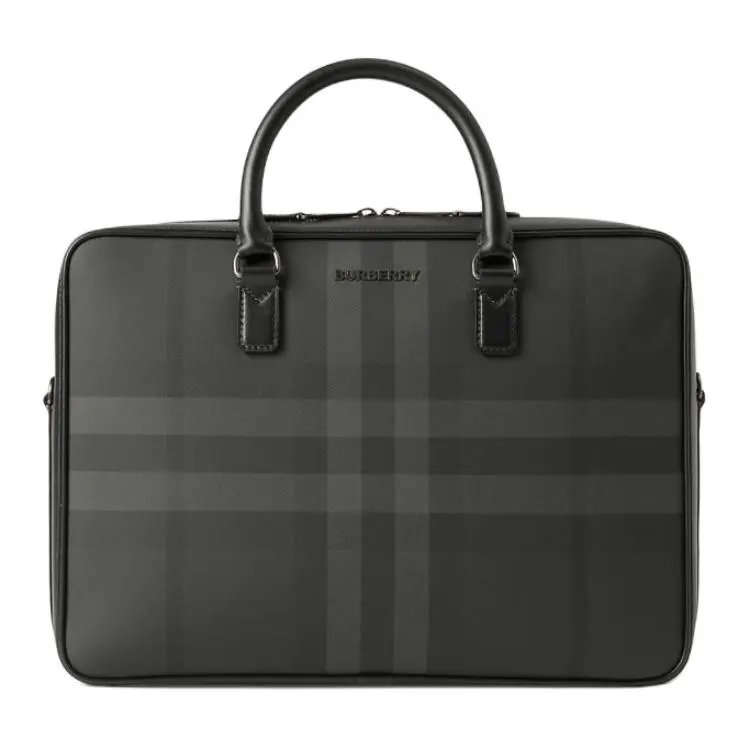 Burberry Ainsworth Thermoplastic Polyurethane With Cotton And Calfskin Briefcase Men's Charcoal