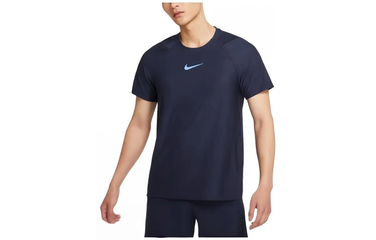Nike T-Shirts Men's Dark Blue Crew Neck Moderate Straight Fit