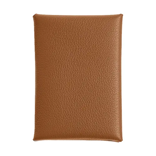 HERMES Calvi Duo Evercolor Leather Card Holder Women's 37 Gold Brown
