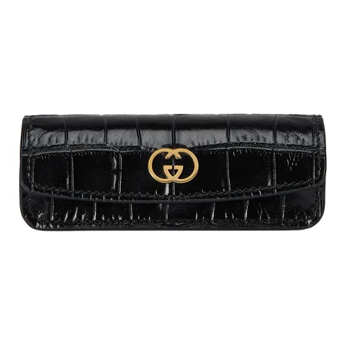 GUCCI Crocodile Leather Storage Bag Unisex Black