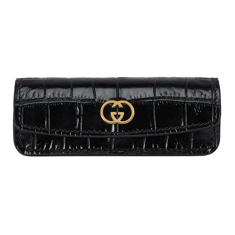 GUCCI Crocodile Leather Storage Bag Unisex Black