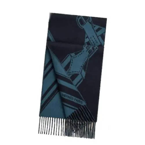 HERMES Sangle Zigzag Knit Scarves Men's Blue