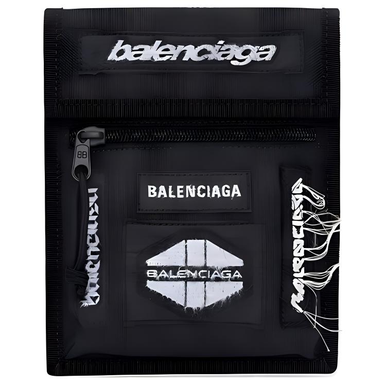 Balenciaga Adjustable removable straps, small black one-shoulder bag, with embroidery, men's style