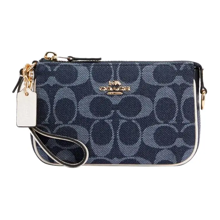 COACH Nolita Jacquard Fabric With Leather Pochette Clutch Handbag Mini Women's Denim Blue