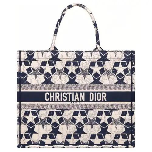 DIOR BookTote Embroidery Tote Bag, Shopping Bag, Handbag Women's White/Blue