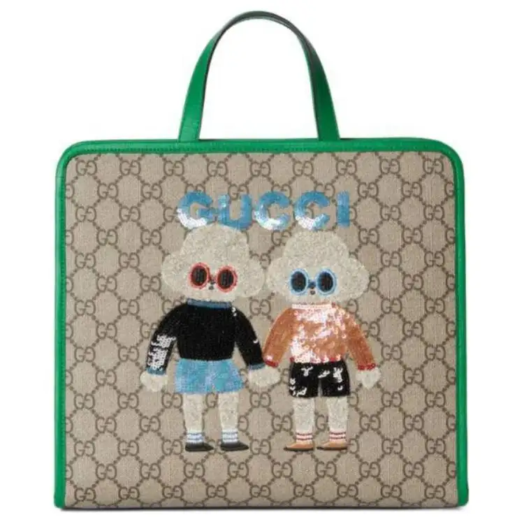 GUCCI Supreme Canvas Tote Bag, Shopping Bag, Handbag Kids' Beige & Ebony
